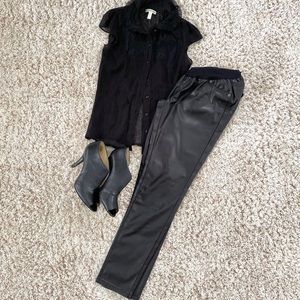 Black Faux Leather Leggings, Maternity